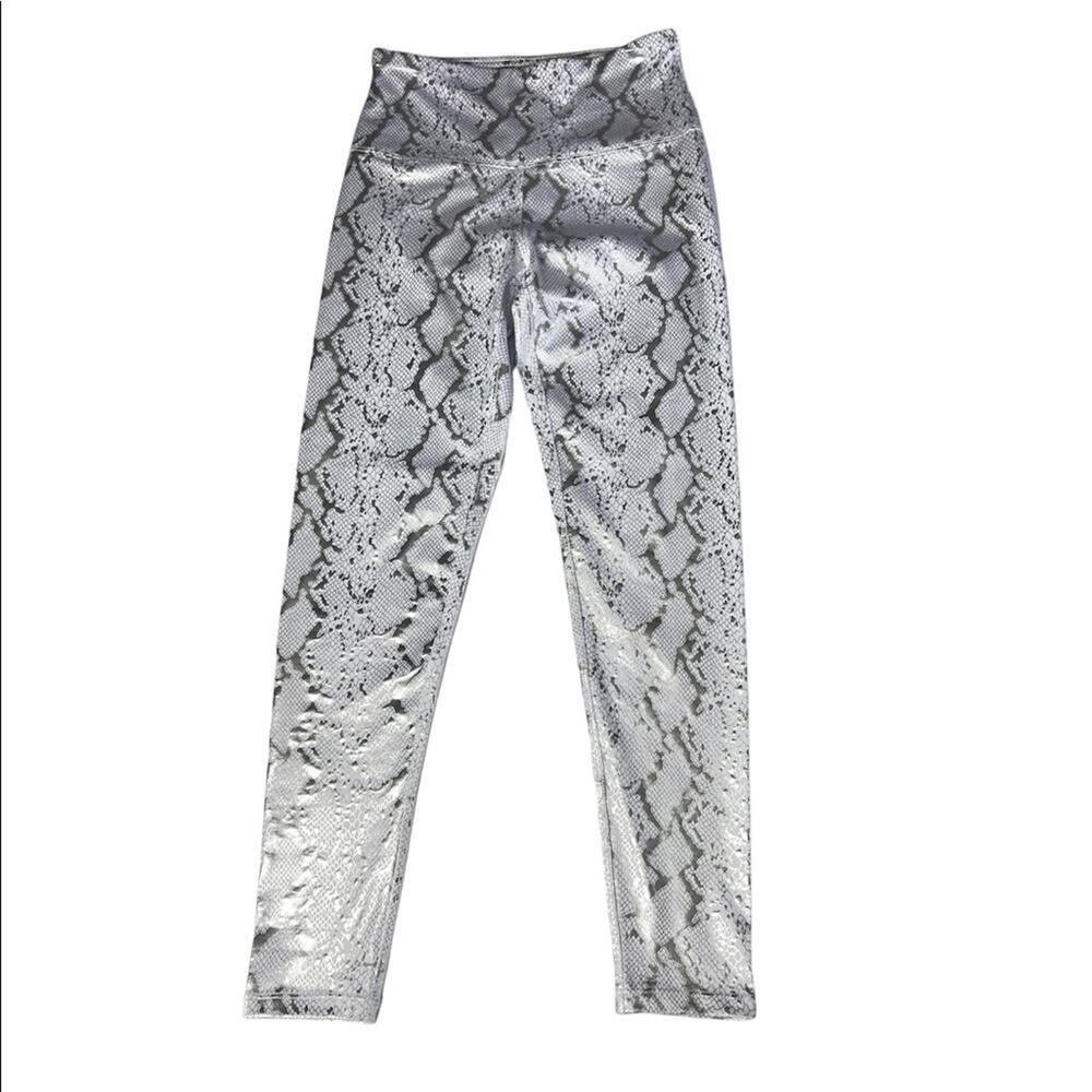 KYODAN Womens Athletic Sporty Python Silver Foil Print Legging  Sz XS